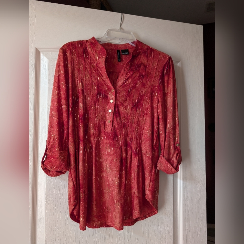 New Directions Red Patterned Blouse